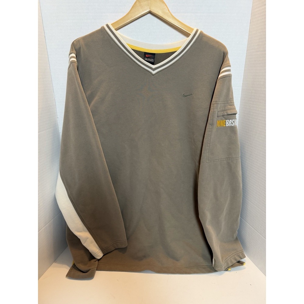 Vtg Y2K Nike Basketball V-neck Sweater XL Arm Pocket 250